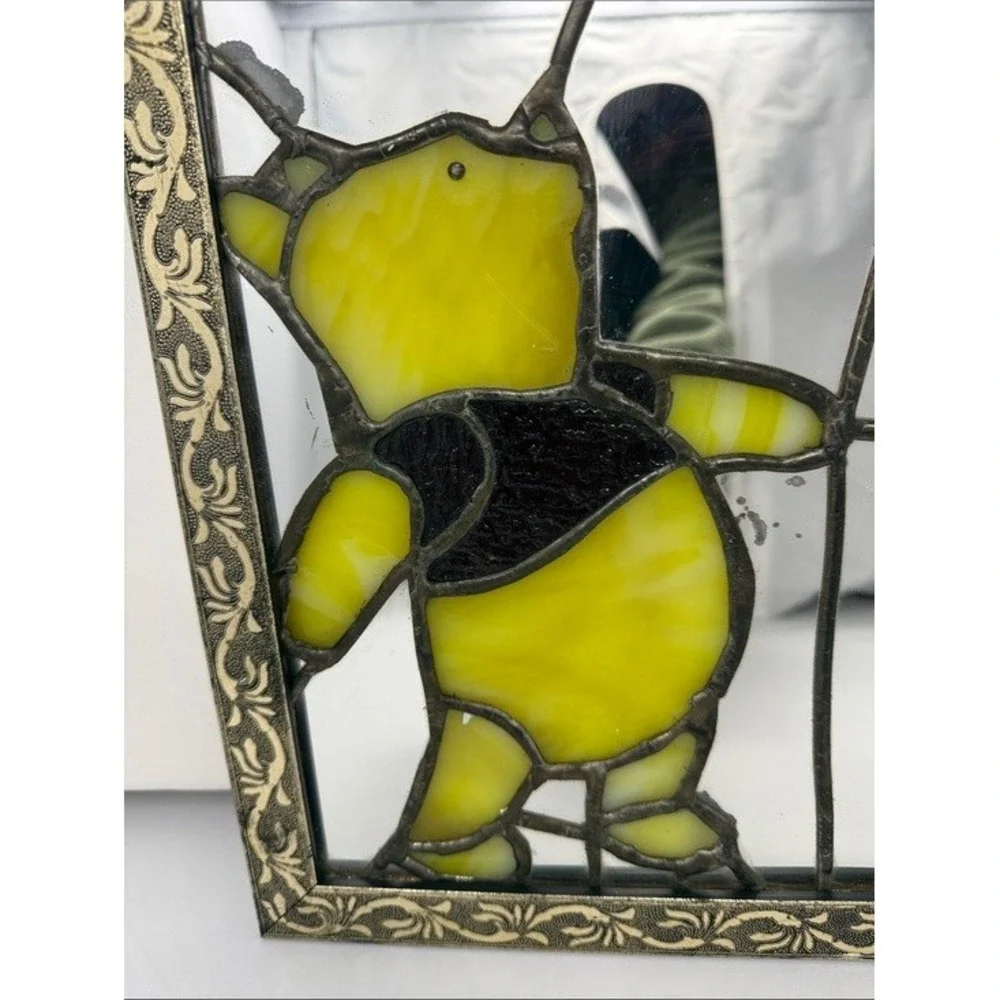 1970's‎ Handmade Vintage Stained Glass Repurposed Winnie the Pooh Mirror Kids
